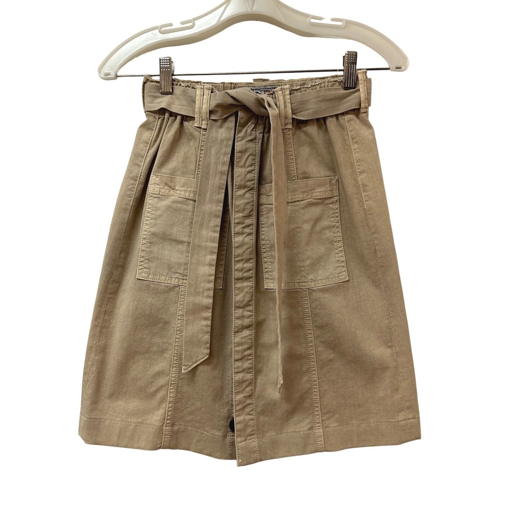 Mother The Paperbag Patch Knee Skirt Medium Khaki Tan Utility Belted Size 25